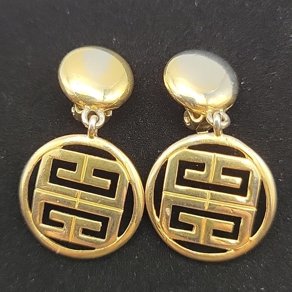 BIJOUX GIVENCHY Vintage Earrings 1990s, Rare Gold Plated with "4G" Logo Dangle